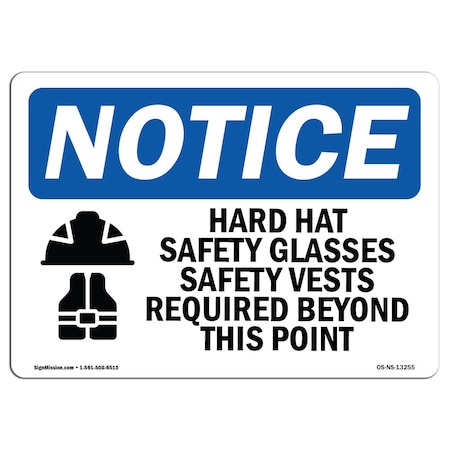 Signmission OSHA Sign, Hard Hat Safety Glasses Safety With Symbol, 18in X 12in Aluminum, 18" W, 12" H, Landscape OS-NS-A-1218-L-13255